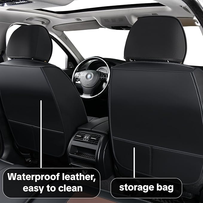 Car Seat Cover Full Set Kit, Universal Car Seat Cover for Cars, Waterproof Leather, Protect & Upgrade Car Interior, Airbag Compatible, Easy to Install & Clean, for SUV, Pickup Truck, Sedan