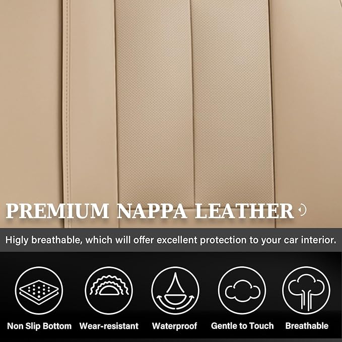 Coverado Car Seat Covers Beige, Backseat Cover for Dogs, Car Seat Protector for Back Seat, Car Seat Cushion Nappa Leather, 3-Pieces Waterproof Seat Covers Carseat Cover Universal Fit for Most Cars
