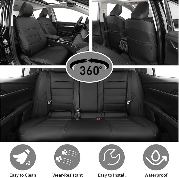 EKR Camry Seat Covers for Toyota Camry SE,LE 2025 2026 Waterproof Leather Car Seat Cover Full Set for Trucks SUV-Faux Leather (Black)