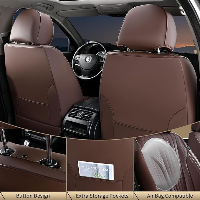 FLORICH Car Seat Covers, Premium Leatherette Car Seat Covers Front Seats, Waterproof Nappa Leather Seat Protectors, Breathable Car Seat Cushion for Most Sedans Cars SUV Trucks, Coffee