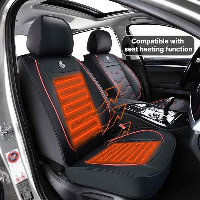 Car Seat Cover Full Set Sets, Universal Car Seat Covers for Cars, Premium Waterproof Leather, Protect & Upgrade Car Interior, Compatible with Airbags, Easy to Install & Clean Up