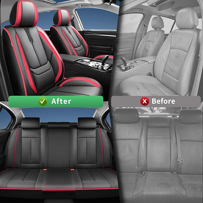 Fit Outback Car Seat Covers for Subaru Outback 2010-2024 2025 2026 -Upgraded Premium Waterproof & Breathable Leather,Airbag Compatible,All-Weather Seat Cushion Protector,Full Set,Black-Red