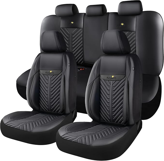 PU Leather Car Seat Covers Full Set – Waterproof seat Cover for Cars，3D Foam Support Automotive seat Covers ，Airbag Compatible, Universal Fit for Cars SUVs Trucks Sedans（Black）