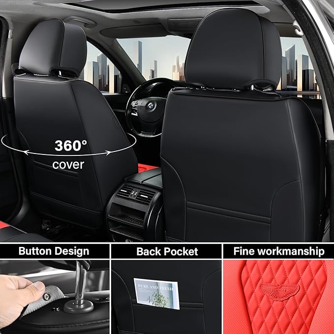 Coverado Seat Covers 2 Pack, Car Seat Covers Front Seats, Red Car Seat Cover, Waterproof Car Seat Covers, Car Seat Cushion, Front Leather Seat Protector Fit for Most Cars