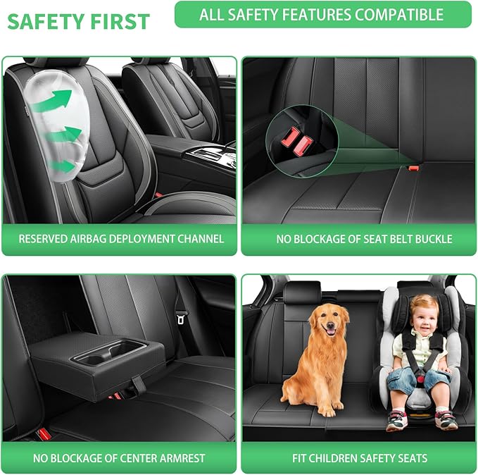 Fit Passport Car Seat Covers for Honda Passport 2019-2025 2026 -Upgraded Premium Waterproof & Breathable Leather,Airbag Compatible,All-Weather Seat Cushion Protector,2 Front/Black-Grey