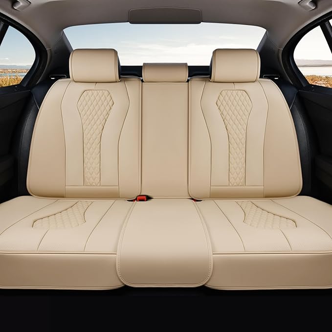 Coverado Automotive Seat Covers, Back Car Seat Cover, Rear Seat Cover, 3-Pieces Luxury Car Seat Cushion, Beige Seat Cover Seat Protector Universal Fit Most Cars