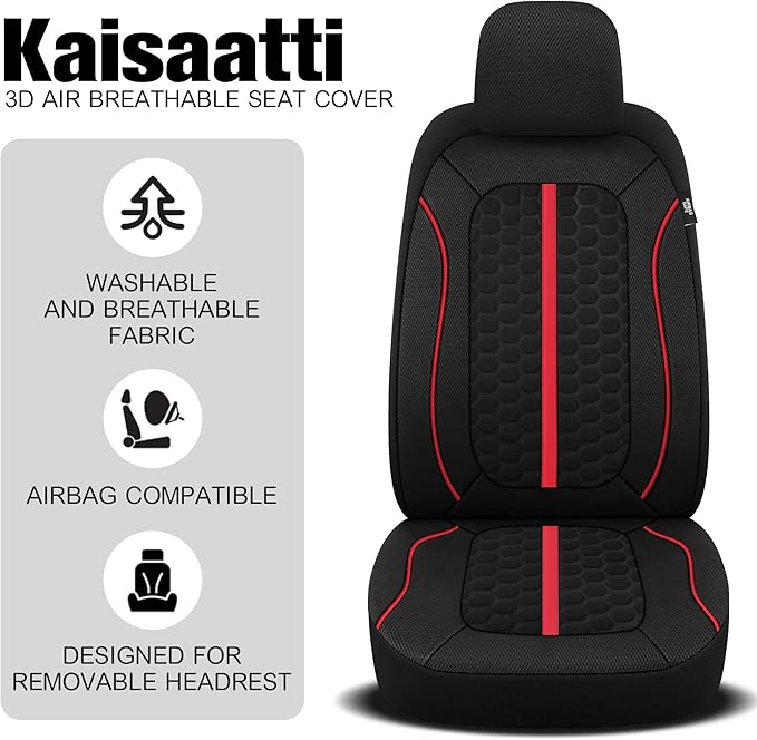 Breathable Premium Car Seat Covers Full Set，3D Air-Mesh Seat Covers for Cars，Comfortable Safety Airbag Compatible，Universal for Most Cars Sedan Truck SUV(Black/Red)