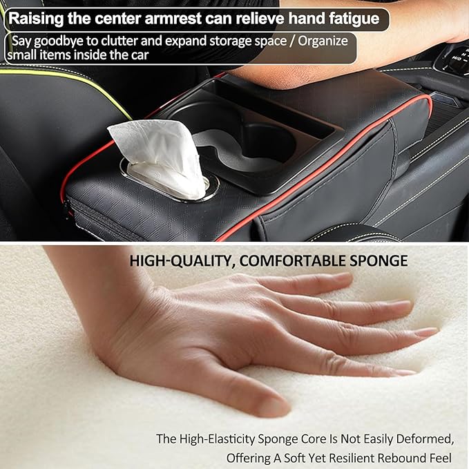 Center Console Cover,Car Armrest Cushion Multifunctional with 2 Storage Bags Cup Holder,Phone Slot,Tissue Box Slot for Most Cars Accessories Interior Organizers-Gray 13.8x7.9 in