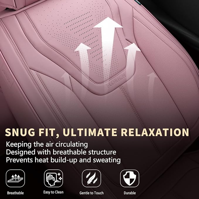 FLORICH Car Seat Cover Full Set, Automotive Vehicle Seat Cushions, Luxury Waterproof Leather Car Seat Protectors, Car Seat Cushions Universal Fit for Most Sedans SUVs Trucks - Pink