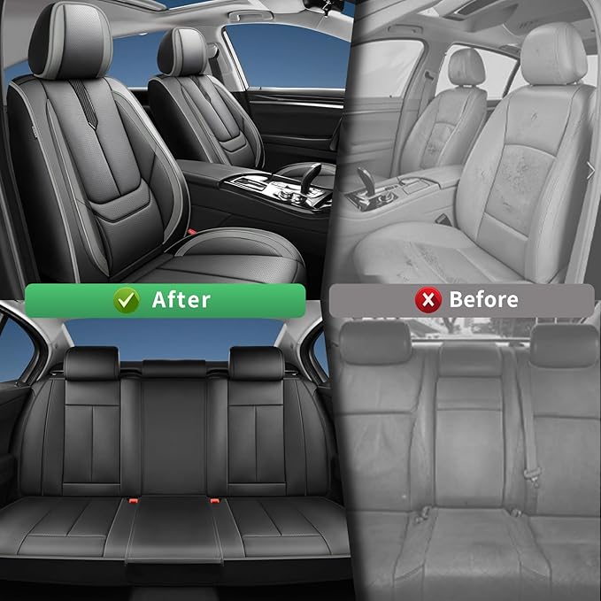 Fit CRV Car Seat Covers for Honda CR-V 2013-2024 2025 2026 -Upgraded Premium Waterproof & Breathable Leather,Airbag Compatible,All-Weather Seat Cushion Protector,Full Set,Black-Grey