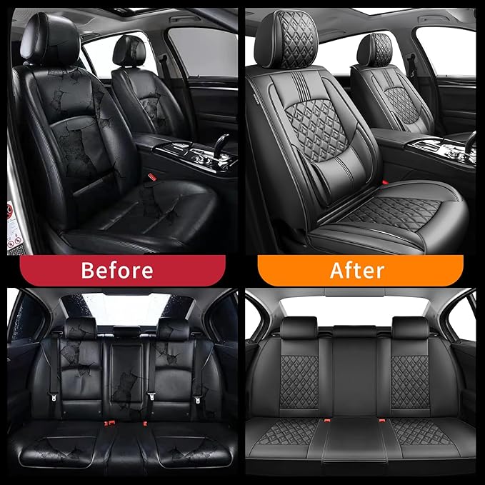 Fit Equus Car Seat Covers for Hyundai Equus 2011-2014 2015 - Upgraded Premium Waterproof & Breathable Leather, Airbag Compatible, All-Weather Seat Cushion Protector (Full Set, Black)