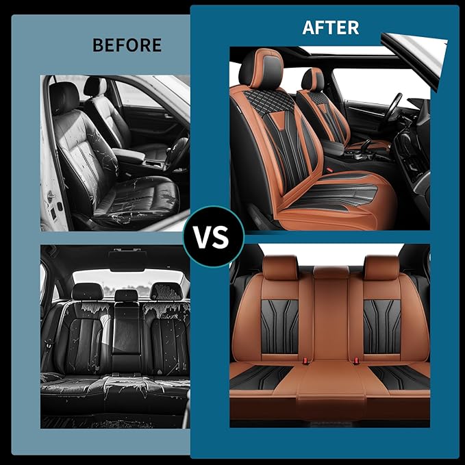 Fit Frontier Car Seat Covers Premium Leather for Nissan Frontier 2009-2025 2026. Waterproof， Breathable, Scratch-Resistant & All-Weather Seat Cushion Protector（Front Seat,Brown&Black