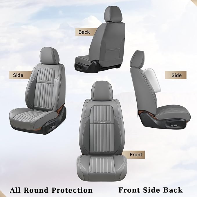 Coverado Car Seat Covers Full Set, Seat Covers for Cars,Gray Car Seat Cover, Waterproof Car Seat Protector, 5 Pieces Nappa Car Seat Cushion, Car Seat Covers Front Seats and Back Fit for Most Cars