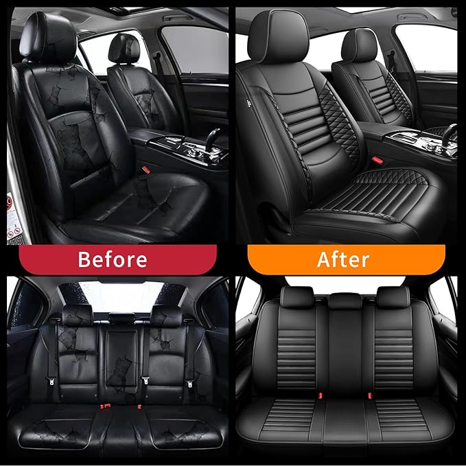 Fit Ridgeline Car Seat Covers for Honda Ridgeline 2007-2025 2026 - Upgraded Premium Waterproof & Breathable Leather, Airbag Compatible, All-Weather Seat Cushion Protector (Full Set, Black)