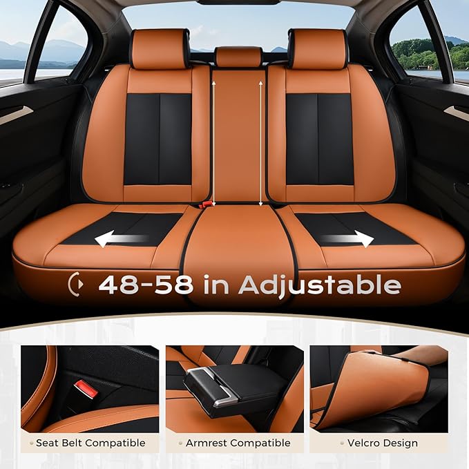 Coverado Car Seat Covers Full Set, Seat Covers for Cars, Black Car Seat Covers Front Seats and Back Car Seat Protector Waterproof, Leather Car Seat Cushion Universal Fit for Most Cars Brown