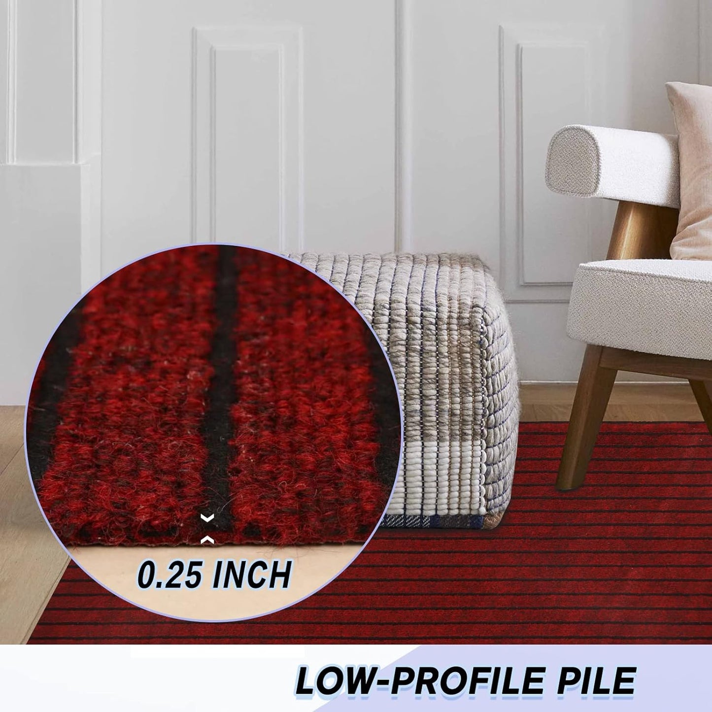Custom Size Backed Non-Slip Area Rugs Runner, Easy Clean, Waterproof Runner Rugs for Hallway Entryway, Kitchen, Laundry, 2FT x 23FT, Red Stripe
