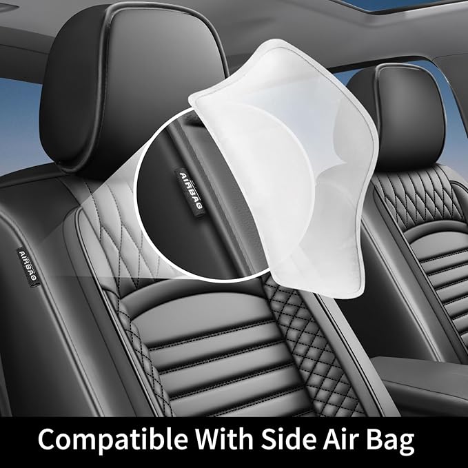 Fit Equus Car Seat Covers for Hyundai Equus 2011-2014 2015 - Upgraded Premium Waterproof & Breathable Leather, Airbag Compatible, All-Weather Seat Cushion Protector (Full Set, Black)