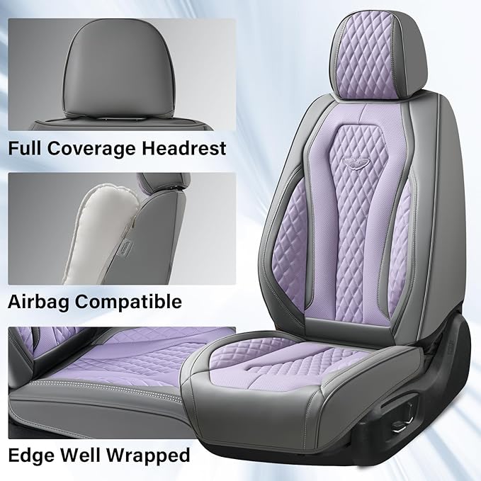 Coverado Leather Seat Covers 2 Seats, Car Seat Covers Front Seats, Purple Car Seat Cover 2 Pack, Front Car Seat Covers, Car Seat Cushion, Auto Seat Covers Driver Seat Protector Universal Fit Most Cars
