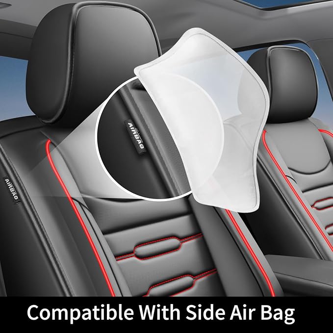 Fit Accord Car Seat Covers for Honda Accord 2003-2024 2025 2026 - Upgraded Premium Waterproof & Breathable Leather, Airbag Compatible, All-Weather Seat Cushion Protector (2 Front/Black+Red)