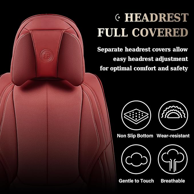 Coverado Universal Seat Covers Full Set, 5 Seats Universal Seat Covers for Cars, Waterproof Faux Leather Car Seat Covers with Head Pillow, Auto Protectors Fit for Most Sedans SUV Pick-up Truck-Red