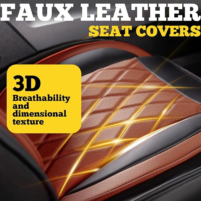 LINGVIDO Car Seat Covers Full Set (5 Seats) - Premium Perforated Nappa Leather, Waterproof Shield, Omni-Adapt Fit SUVs Sedans, Ultimate Family & Pet Protection