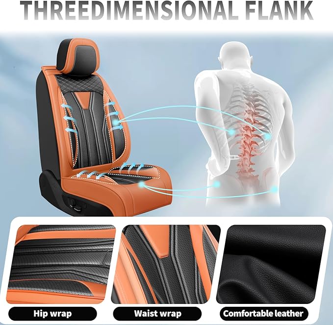 Fit Frontier Car Seat Covers Premium Leather for Nissan Frontier 2009-2025 2026. Waterproof， Breathable, Scratch-Resistant & All-Weather Seat Cushion Protector（Front Seat,Orange&Black