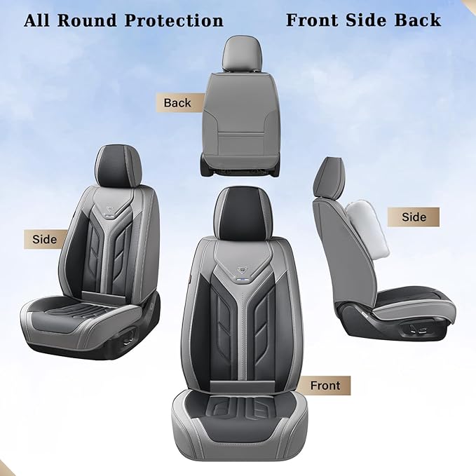 Coverado Car Seat Covers Full Set, Automotive Seat Covers Car Seat Protector Car Seat Cushion, Waterproof Leather Seat Covers for Cars, Universal Fit for Most Sedans SUV Pick-up Truck(Gray&Black)