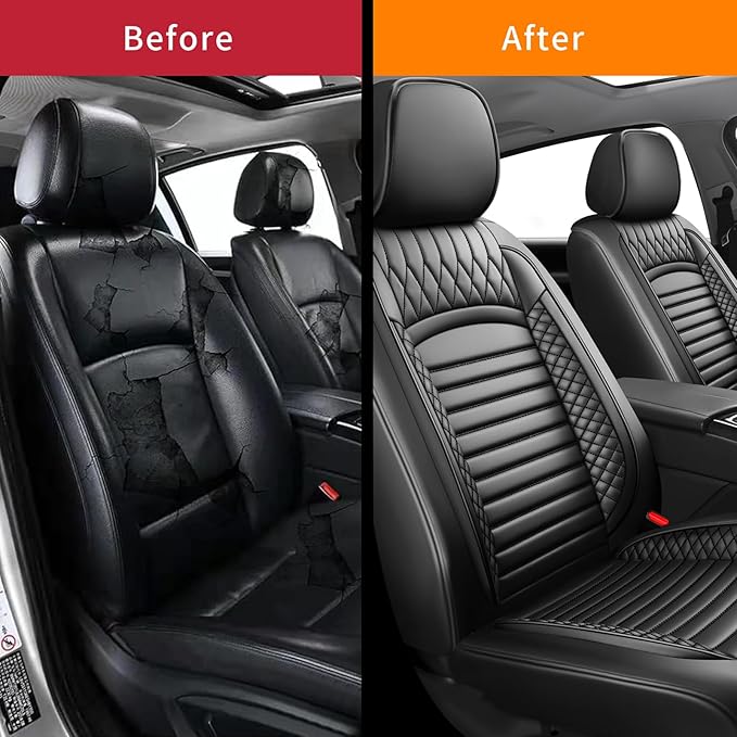 Fit Tucson Car Seat Covers for Hyundai Tucson 2010-2024 2025 2026 - Upgraded Premium Waterproof & Breathable Leather, Airbag Compatible, All-Weather Seat Cushion Protector (2 Front/Black)