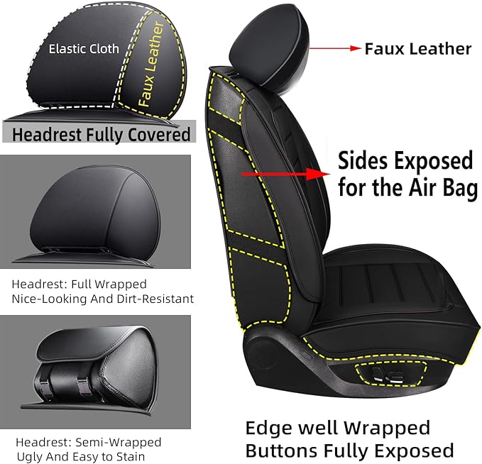 CAPITAUTO Seat Covers, Car Seat Covers Full Set, Black Car Seat Cover, Car Seat Covers Front Seats Back Seat Cover, Waterproof Faux Leather Seat Covers Fit for Most Cars Trucks SUV (Black)