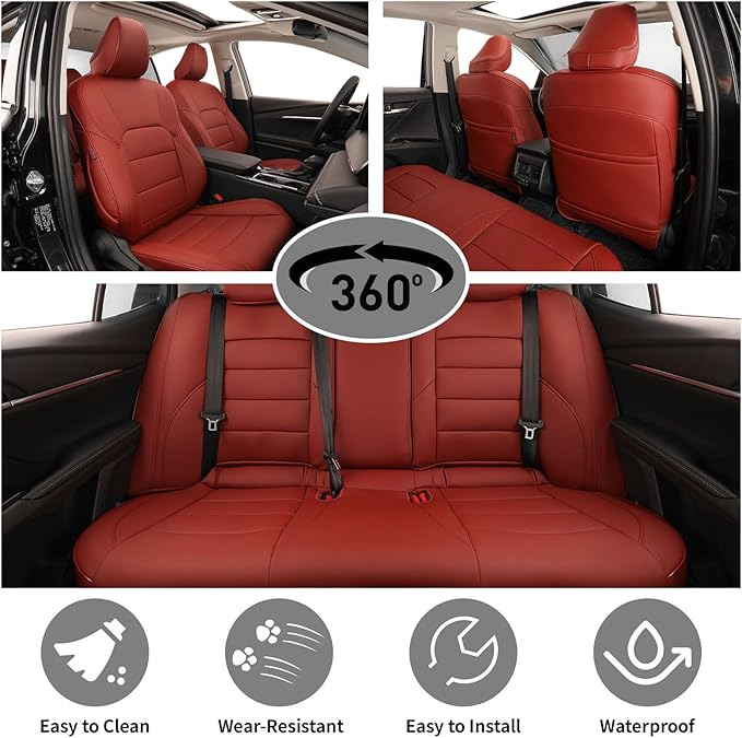 EKR Camry Seat Covers for Toyota Camry L, LE, SE 2018-2024 & SE Nightshade 2020-2024,(Not for Hybrid) Leather Car Seat Cover Full Set for Trucks SUV-Faux Leather (Burgundy)