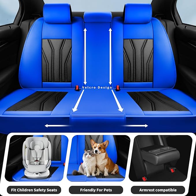 Fit Frontier Car Seat Covers Premium Leather for Nissan Frontier 2009-2025 2026. Waterproof， Breathable, Scratch-Resistant & All-Weather Seat Cushion Protector（Full Set,Blue&Black