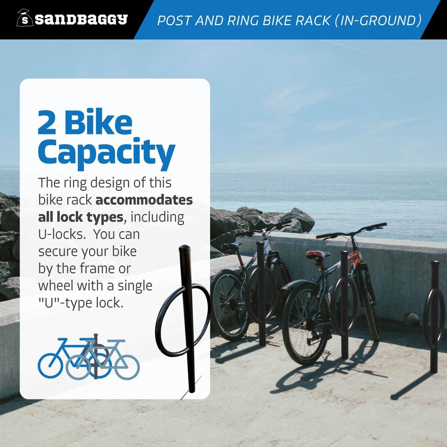 Sandbaggy Post and Ring Rack - In Ground - Commercial Outdoor Bike Parking & Storage Racks (Orange, 2)