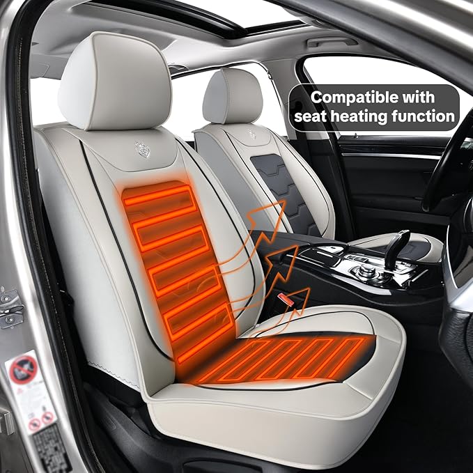 Gray Car Seat Covers Complete Set, Universal Car Seat Covers for Cars, Premium Waterproof Leather, Protect & Upgrade Car Interiors, Airbag Compatible, Easy to Install & Clean Up