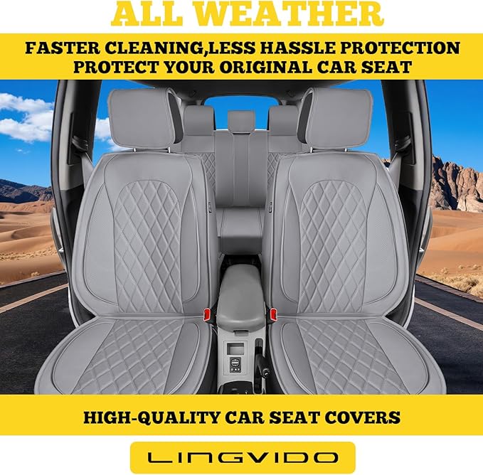 LINGVIDO Car Seat Covers for Front Seats (2 Seats) - Premium Perforated Nappa Leather,Waterproof Shield, Omni-Adapt Fit for SUVs Sedans, Ideal for Rideshare & Pets