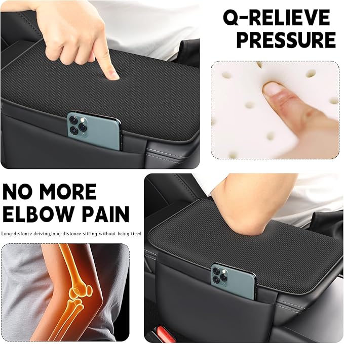 Car Armrest Cover Pad - Nappa Leather Car Center Console Cover with Breathable Holes, Non-Slip Auto Arm Rest Cushion, Universal Car Interior Accessories Fit forTesla Model Y