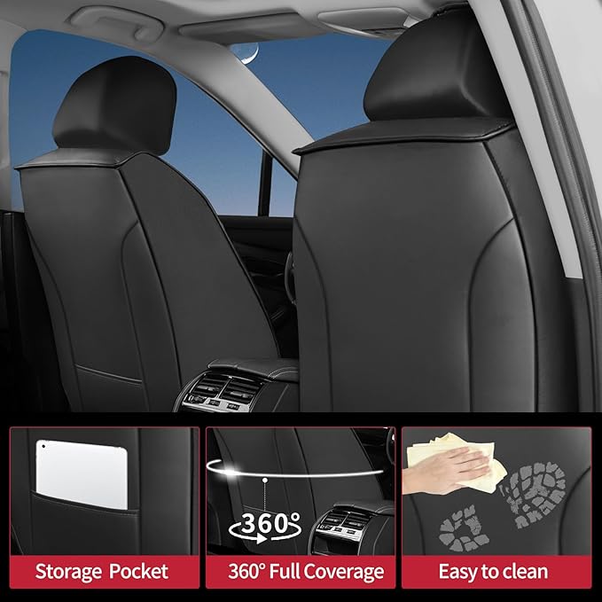 Fit Crosstrek Car Seat Covers for Subaru Crosstrek 2016-2025 2026 - Upgraded Premium Waterproof & Breathable Leather, Airbag Compatible, All-Weather Seat Cushion Protector (2 Front/Black)