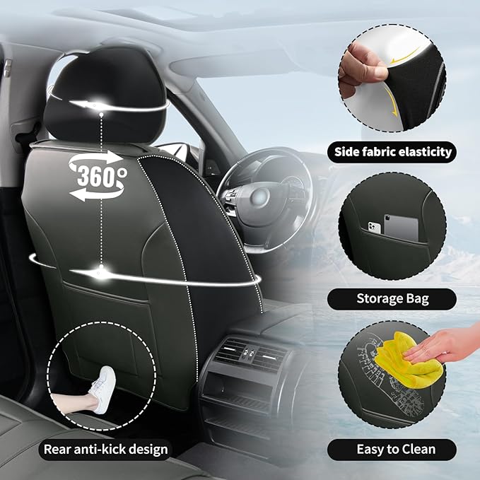 Fit Tucson Car Seat Covers Compatible with Hyundai Tucson 2010-2026, Premium Leather Breathable, Wear Resistant, Airbag Compatible, All-Weather Protection & Full Coverage, 2 Front Seat Gray