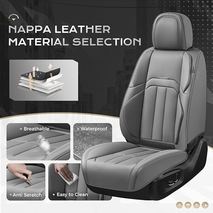 Coverado Seat Covers, Car Front Seat Covers with Backrest, Nappa Leather Car Seat Protectors,Waterproof &Breathable,Anti-Slip Automotive Seat Cushion, Universal Fit for Most Vehicles,2Pcs Black