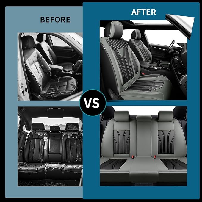 Fit Frontier Car Seat Covers Premium Leather for Nissan Frontier 2009-2025 2026. Waterproof， Breathable, Scratch-Resistant & All-Weather Seat Cushion Protector（Front Seat,Gray&Black