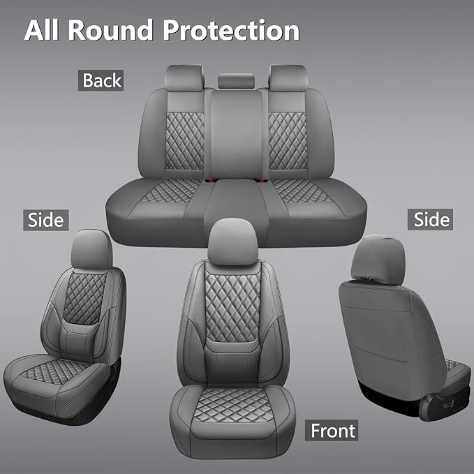Car Seat Covers Full Set,Universal Fit for Cars,SUVs,Trucks,and Sedans with 5 Seats,Faux Leather Car Seat Cushion Compatible with Airbags,Waterproof Car Seat Protector,Grey