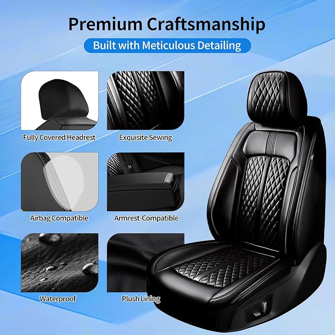Fit Insight Car Seat Covers for Select Honda Insight 2010-2022, Premium Full Coverage Leather, Airbag Compatible & Scratch-Resistant, Waterproof & All Weather Seat Protector, Full Set, Black