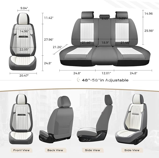 Coverado Car Seat Covers Front Seats, Seat Covers for Cars, Car Seat Protector, 2-Pack Car Seat Cushion Nappa Leather, Waterproof Seat Covers Carseat Cover Universal Fit for Most Cars(Gray&White)