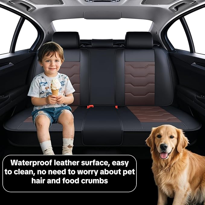 Car Seat Cover Full Set Kit, Universal Car Seat Cover for Cars, Waterproof Leather, Protect & Upgrade Car Interior, Airbag Compatible, Easy to Install & Clean, for SUV, Pickup Truck, Sedan