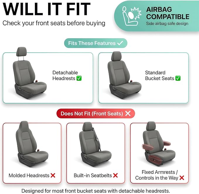 FH Group Automotive Car Seat Covers Full Set Premium 3D Air Mesh Front Seat Covers, Airbag Compatible & Split Bench Cover Universal Fit Interior Accessories for Cars Trucks and SUVs - Black