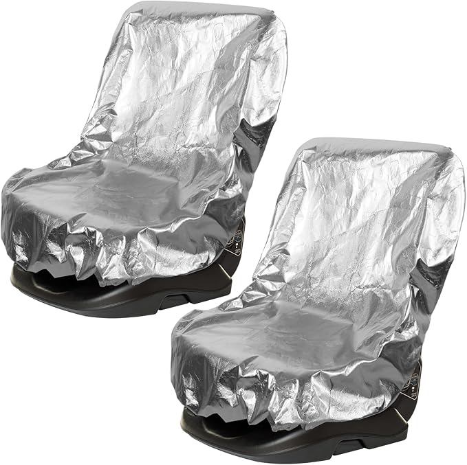 BBTO 2 Pcs Car Seat Sun Shade Covers Baby Car Seat Coolers Protector Reflective Carseat Sunshade Infant Shield Heat UV Sunlight Keep Baby Toddler Child Cool Travel Safety(Classic,Silver)