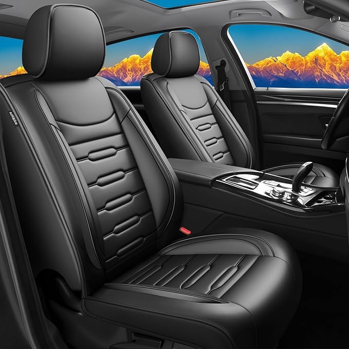 Fit Honda Fit Car Seat Covers for Honda Fit 2007-2019 2020 - Upgraded Premium Waterproof & Breathable Leather, Airbag Compatible, All-Weather Seat Cushion Protector (Full Set, Black)