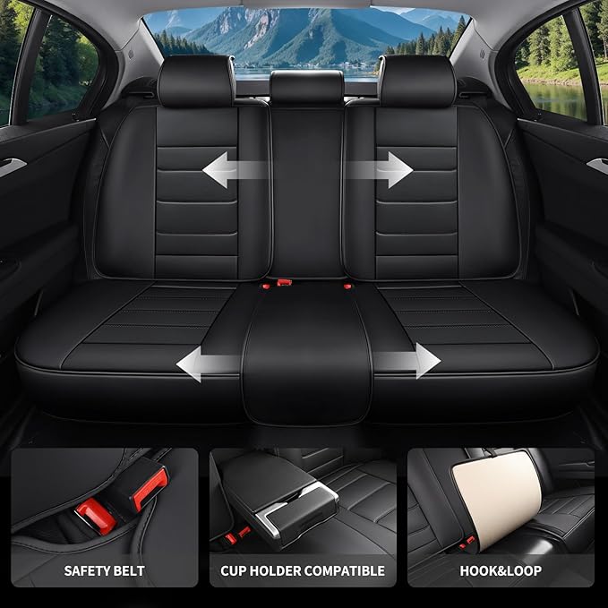 Car Seat Covers Full Set Custom Fit for Mercury Grand Marquis 1995-2011,Premium Faux Leather with Lumbar Support, Breathable, Anti-Slip & Soft Touch(Black,Fullset)