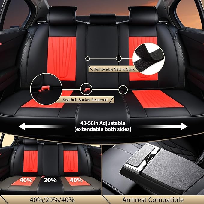 FLORICH Car Seat Covers, Premium Leatherette Car Seat Covers Front Seats, Waterproof Leather Seat Protectors, Automotive Seat Protectors Universal Fit for Most Sedans Cars SUV Trucks, Black&Red