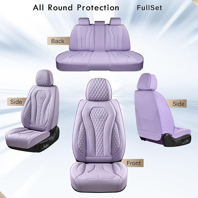 Coverado Car Seat Covers Full Set, Purple Seat Covers, Automotive Car Seat Cover, Car Seat Cushion, Car Seat Covers Front Seats Back Seat Covers, Car Seat Protector Universal Fit Most Cars