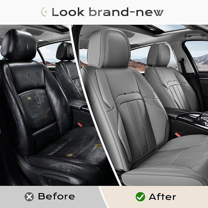 Coverado Seat Covers, Car Front Seat Covers with Backrest, Nappa Leather Car Seat Protectors,Waterproof &Breathable,Anti-Slip Automotive Seat Cushion, Universal Fit for Most Vehicles,2Pcs Black